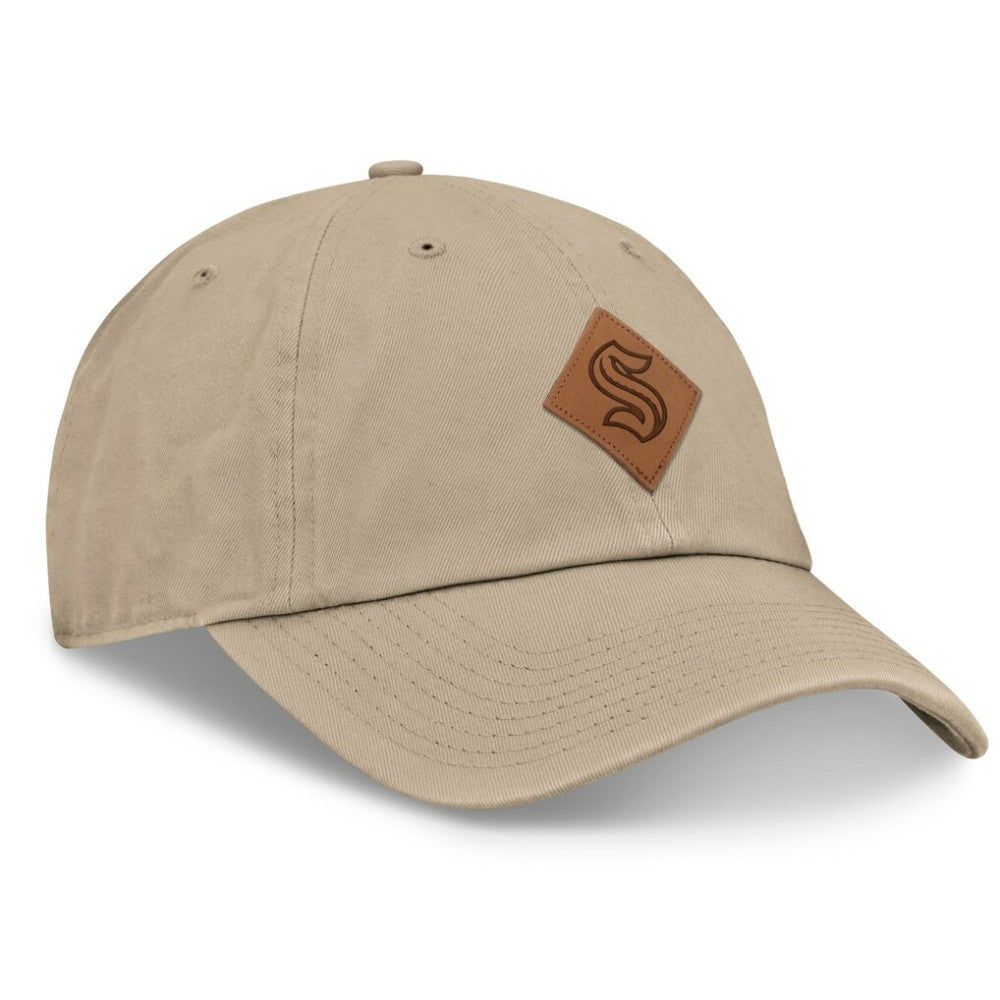 Seattle Kraken Fanatics Elements Unstructured Patch Leather Strapback Hat - Khaki Hats