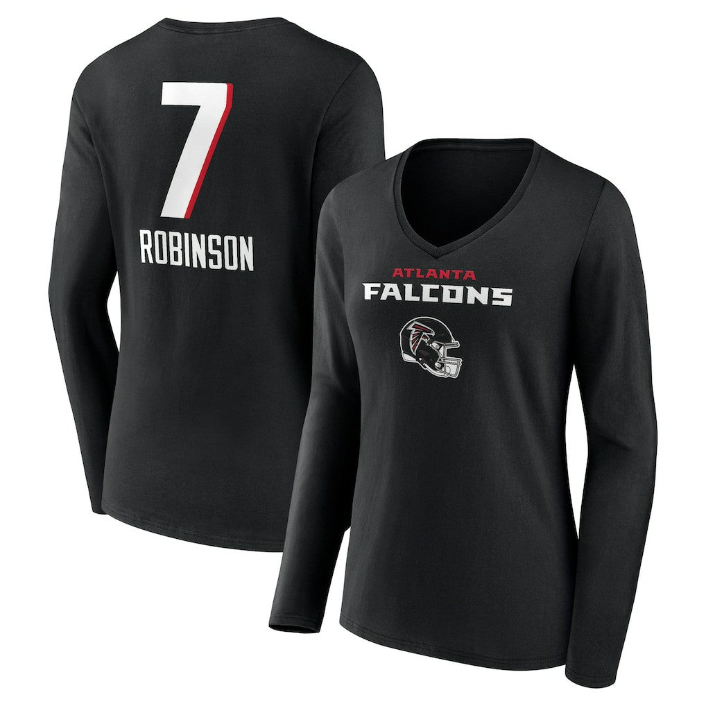 Bijan Robinson Atlanta Falcons Women's Team Wordmark Name & Number Long Sleeve V-Neck T-Shirt - Black sale