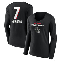 Bijan Robinson Atlanta Falcons Women's Team Wordmark Name & Number Long Sleeve V-Neck T-Shirt - Black sale