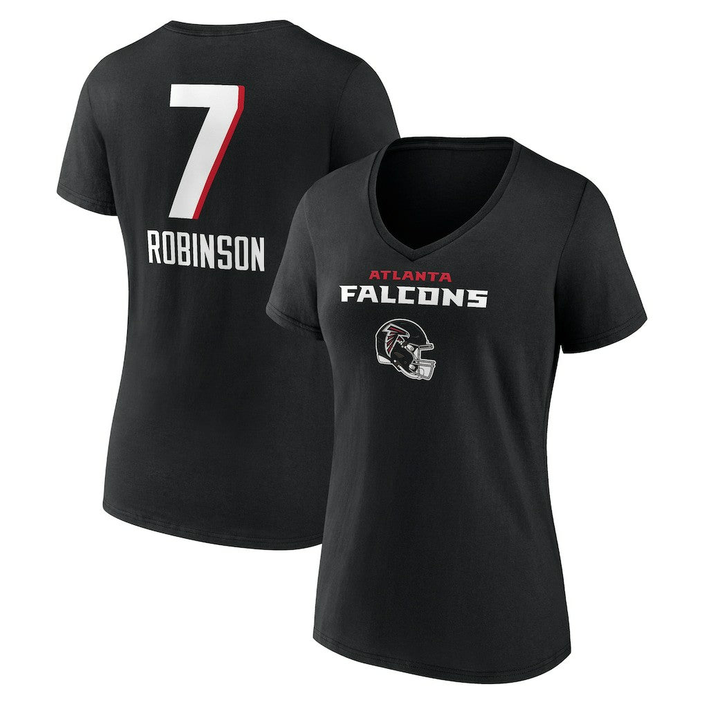 Bijan Robinson Atlanta Falcons Women's Team Wordmark Name & Number V-Neck T-Shirt - Black for sale