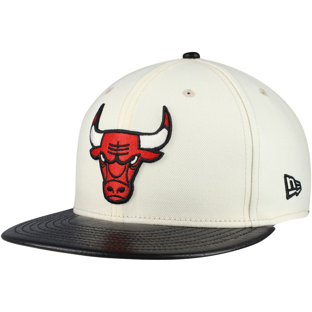 Chicago Bulls Faux Leather Visor Two-Tone 59FIFTY Fitted Hat - Cream/Black discount