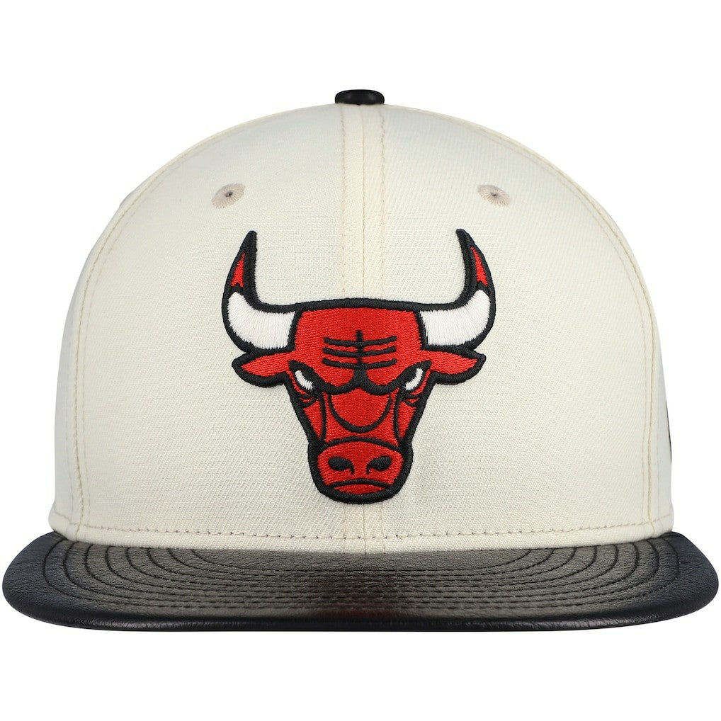 Chicago Bulls Faux Leather Visor Two-Tone 59FIFTY Fitted Hat - Cream/Black discount