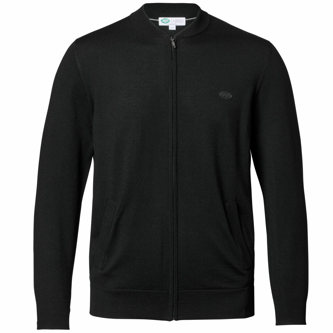 New York Jets Charles Tyrwhitt Merino Full-Zip Sweater - Black on sale