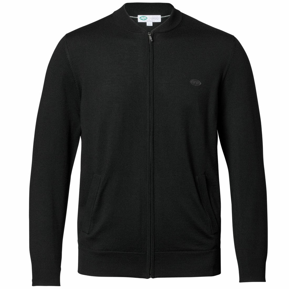 New York Jets Charles Tyrwhitt Merino Full-Zip Sweater - Black on sale