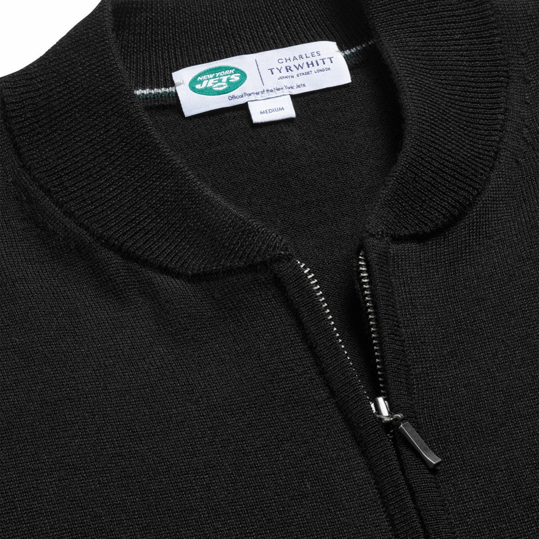New York Jets Charles Tyrwhitt Merino Full-Zip Sweater - Black on sale
