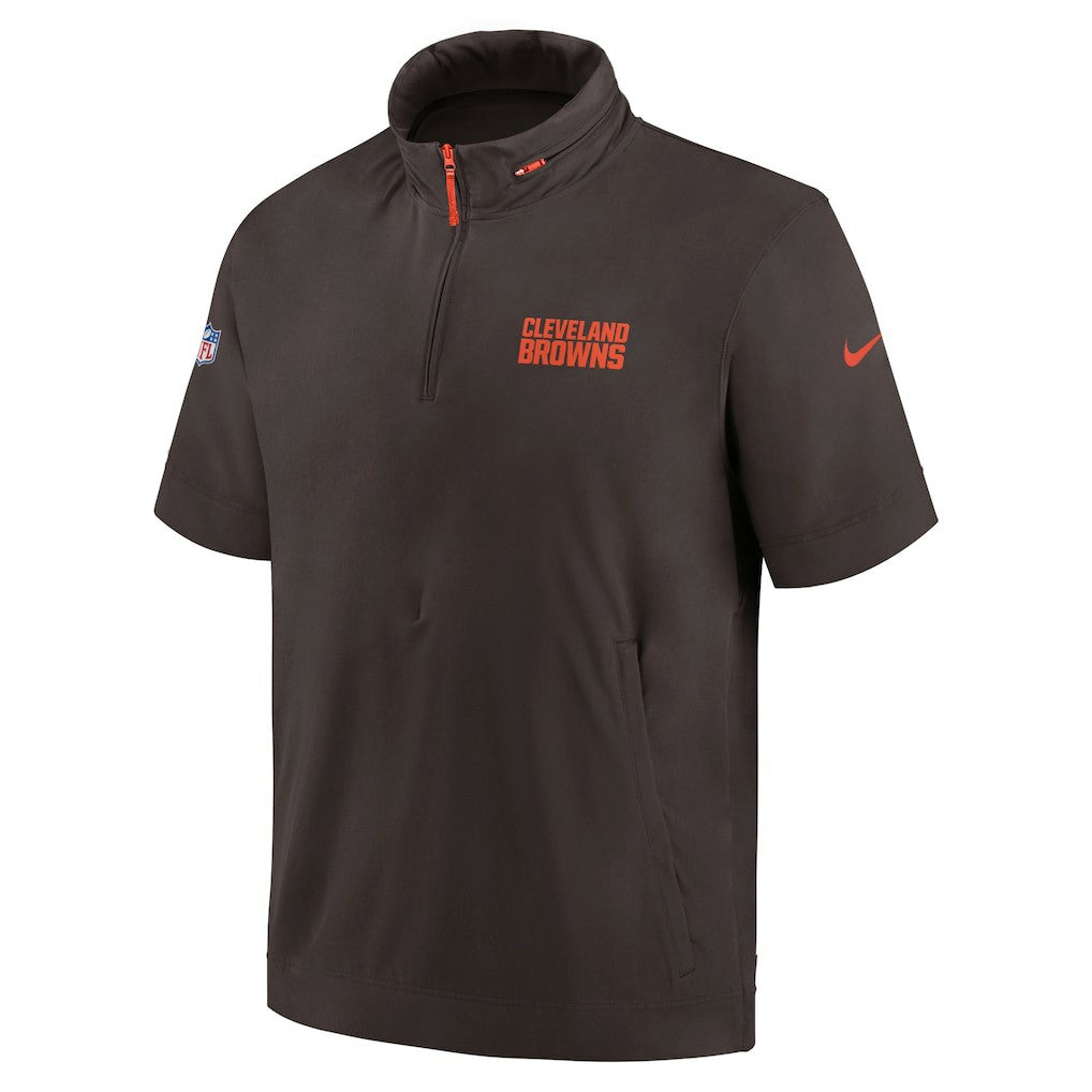 Cleveland Browns 2024 Sideline Coach Short Sleeve Half-Zip Hoodie Jacket - Brown cheap