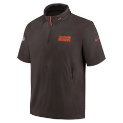 Cleveland Browns 2024 Sideline Coach Short Sleeve Half-Zip Hoodie Jacket - Brown cheap