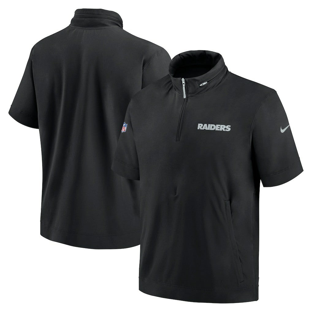 Las Vegas Raiders 2024 Sideline Coach Short Sleeve Half-Zip Hoodie Jacket - Black for sale