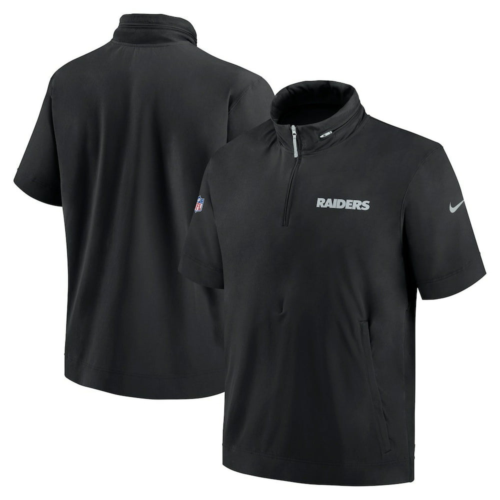 Las Vegas Raiders 2024 Sideline Coach Short Sleeve Half-Zip Hoodie Jacket - Black for sale