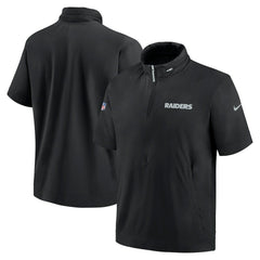 Las Vegas Raiders 2024 Sideline Coach Short Sleeve Half-Zip Hoodie Jacket - Black for sale
