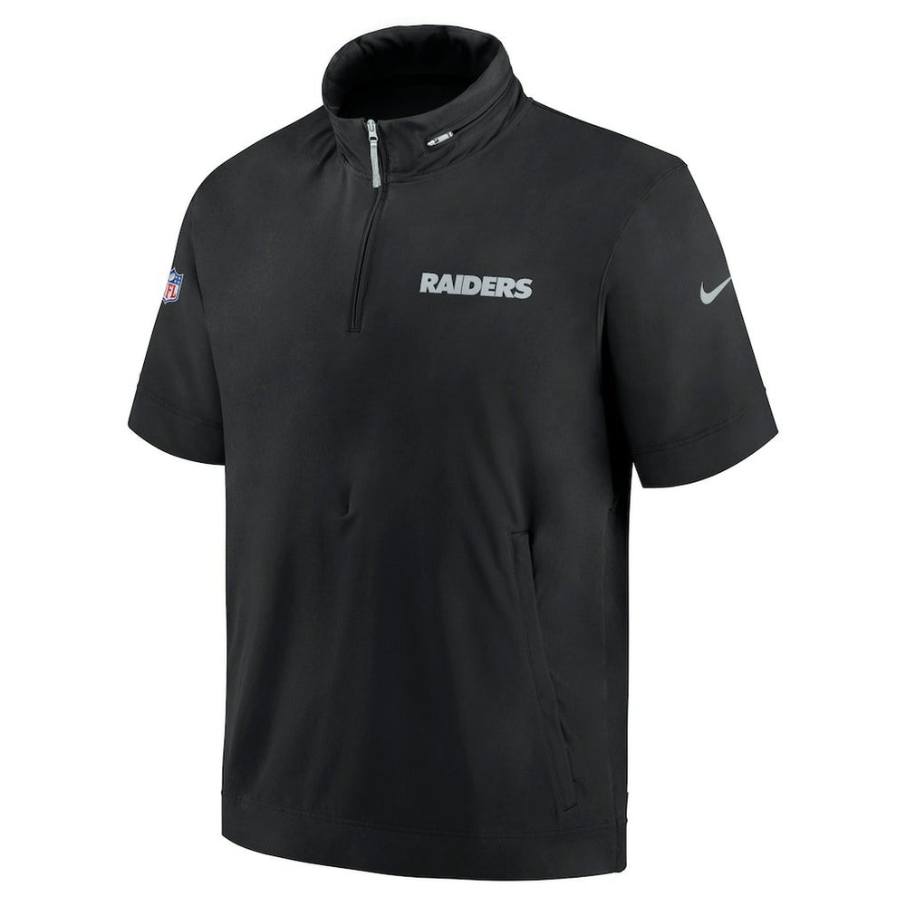 Las Vegas Raiders 2024 Sideline Coach Short Sleeve Half-Zip Hoodie Jacket - Black for sale