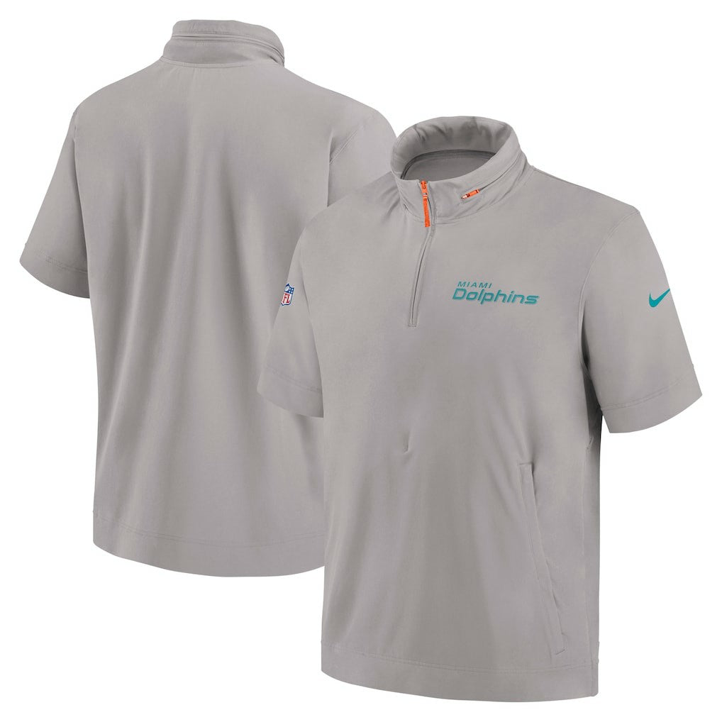 Miami Dolphins 2024 Sideline Coach Short Sleeve Half-Zip Hoodie Jacket - Gray sale