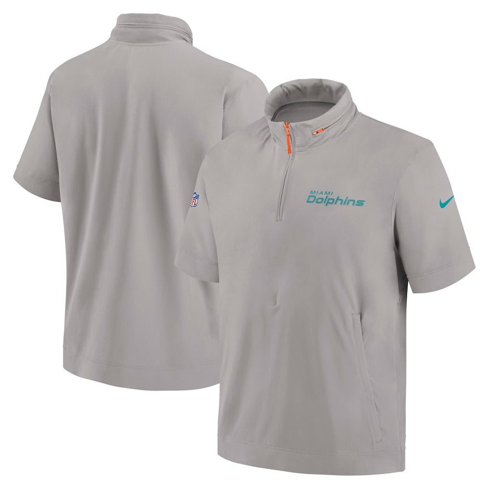 Miami Dolphins 2024 Sideline Coach Short Sleeve Half-Zip Hoodie Jacket - Gray sale