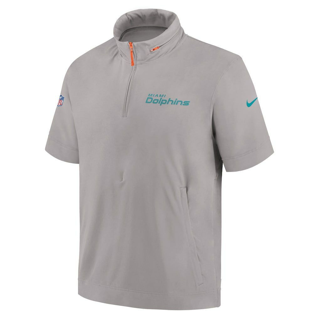 Miami Dolphins 2024 Sideline Coach Short Sleeve Half-Zip Hoodie Jacket - Gray sale