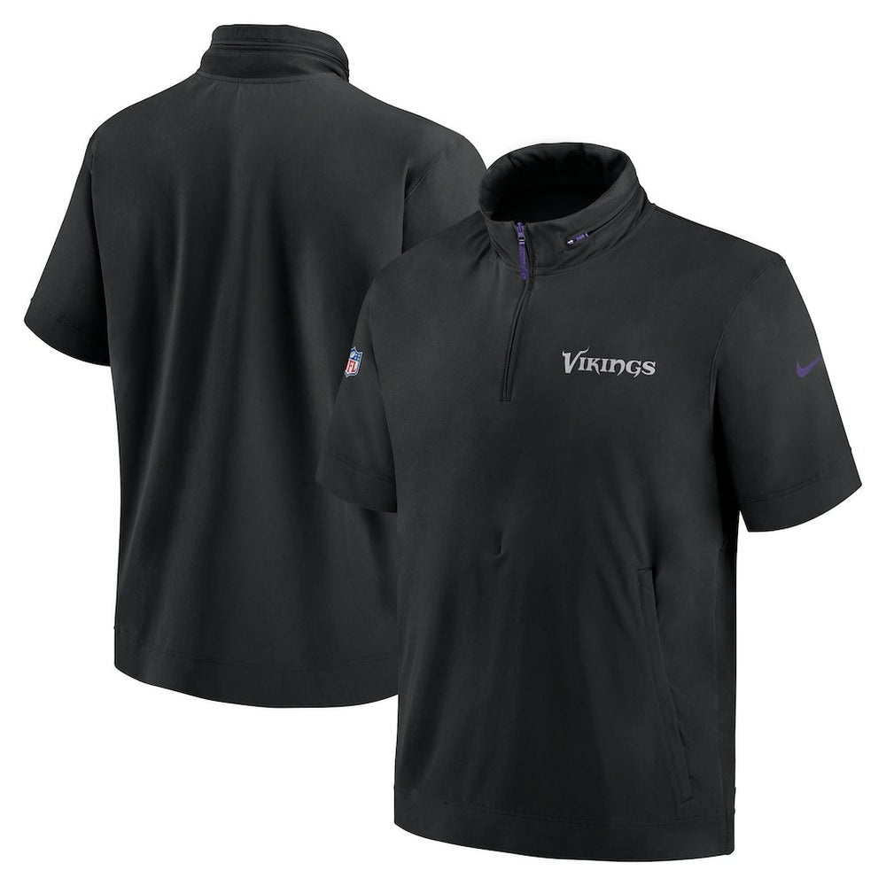 Minnesota Vikings 2024 Sideline Coach Short Sleeve Half-Zip Hoodie Jacket - Black for sale