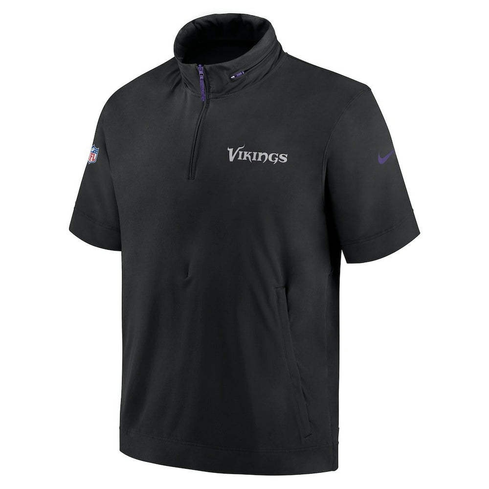 Minnesota Vikings 2024 Sideline Coach Short Sleeve Half-Zip Hoodie Jacket - Black for sale