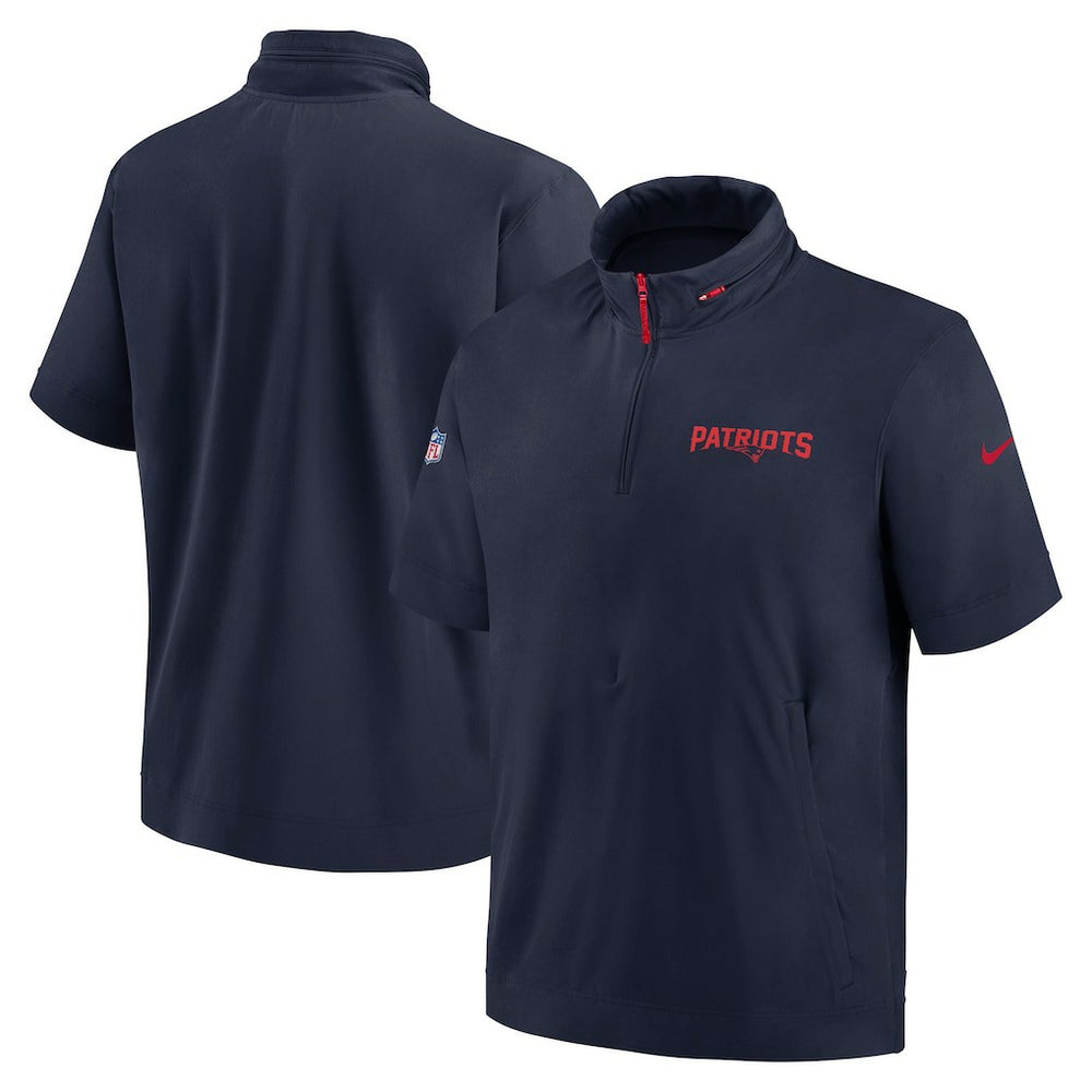 New England Patriots 2024 Sideline Coach Short Sleeve Half-Zip Hoodie Jacket - Navy on sale
