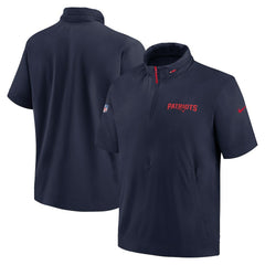 New England Patriots 2024 Sideline Coach Short Sleeve Half-Zip Hoodie Jacket - Navy on sale