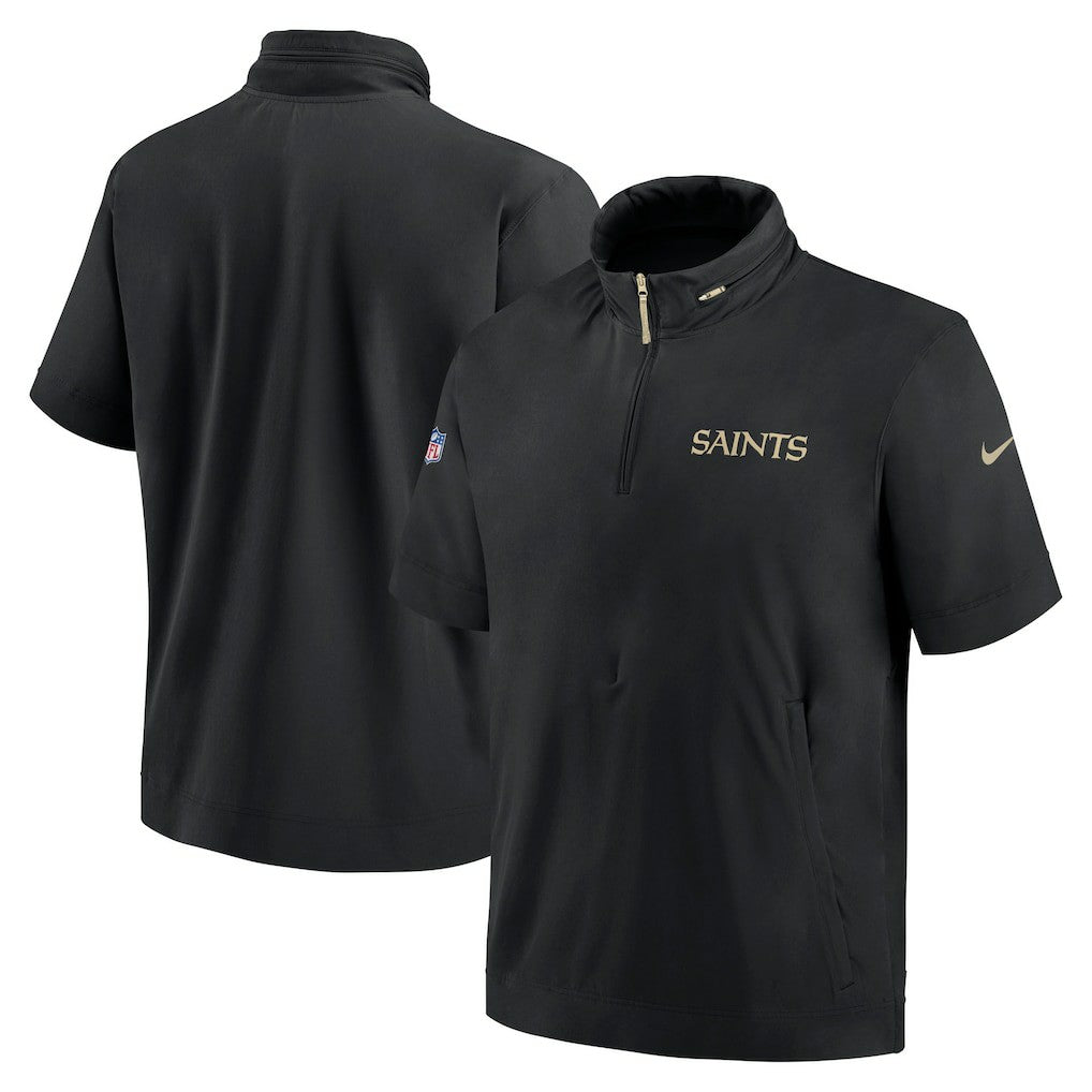 New Orleans Saints 2024 Sideline Coach Short Sleeve Half-Zip Hoodie Jacket - Black discount