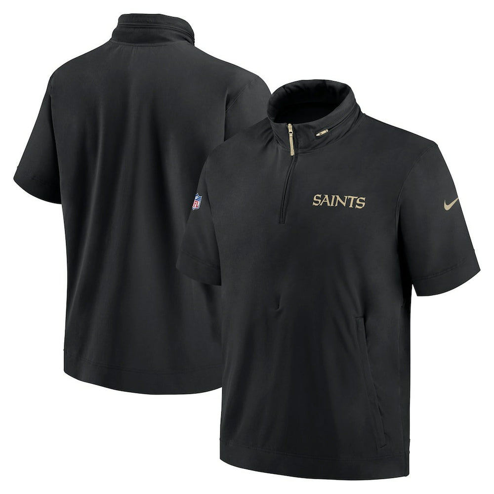 New Orleans Saints 2024 Sideline Coach Short Sleeve Half-Zip Hoodie Jacket - Black discount