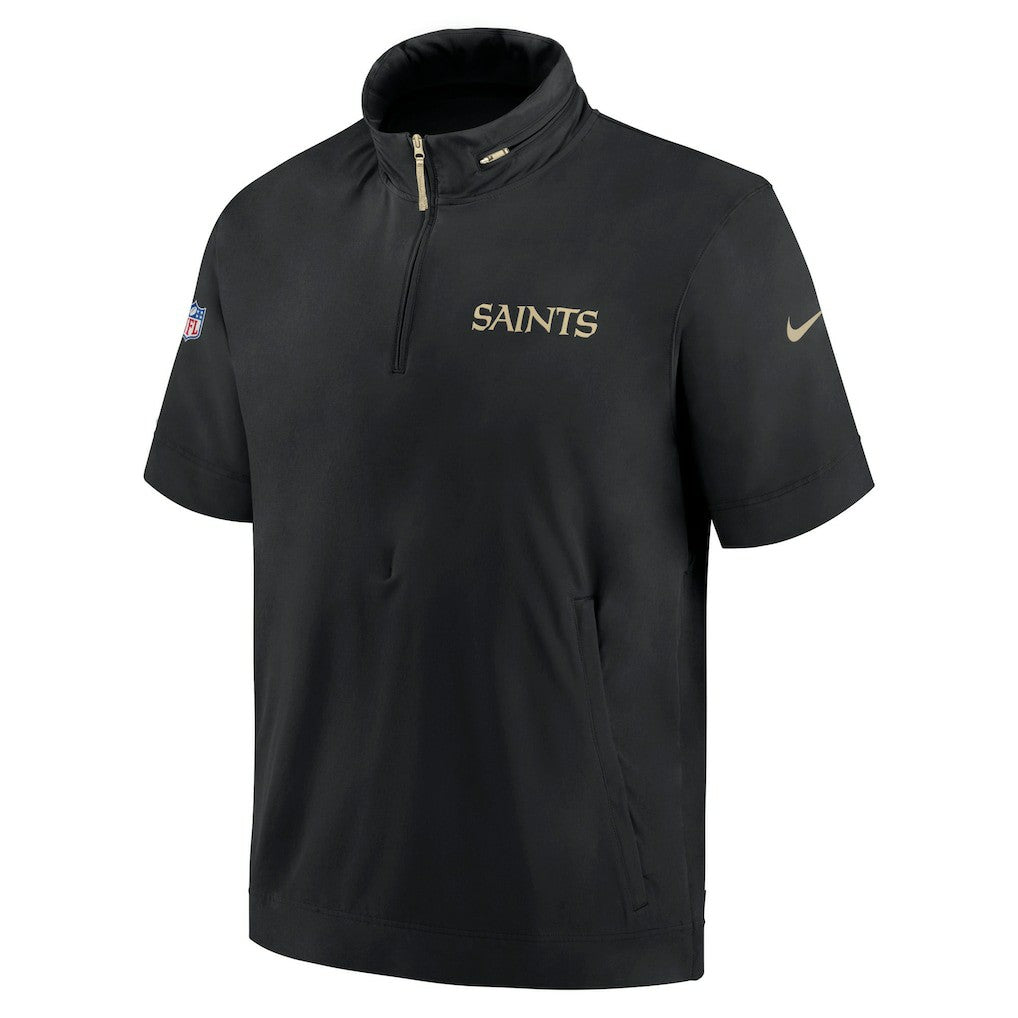 New Orleans Saints 2024 Sideline Coach Short Sleeve Half-Zip Hoodie Jacket - Black discount