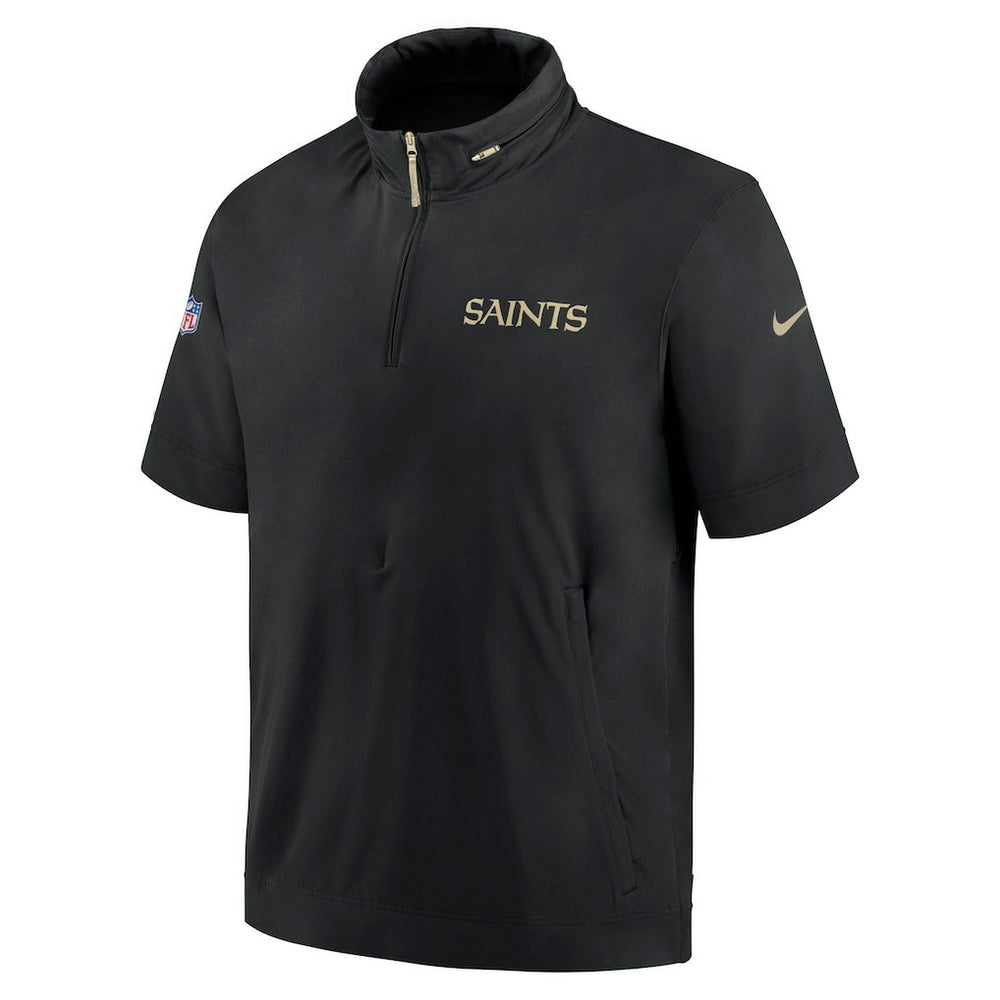 New Orleans Saints 2024 Sideline Coach Short Sleeve Half-Zip Hoodie Jacket - Black discount