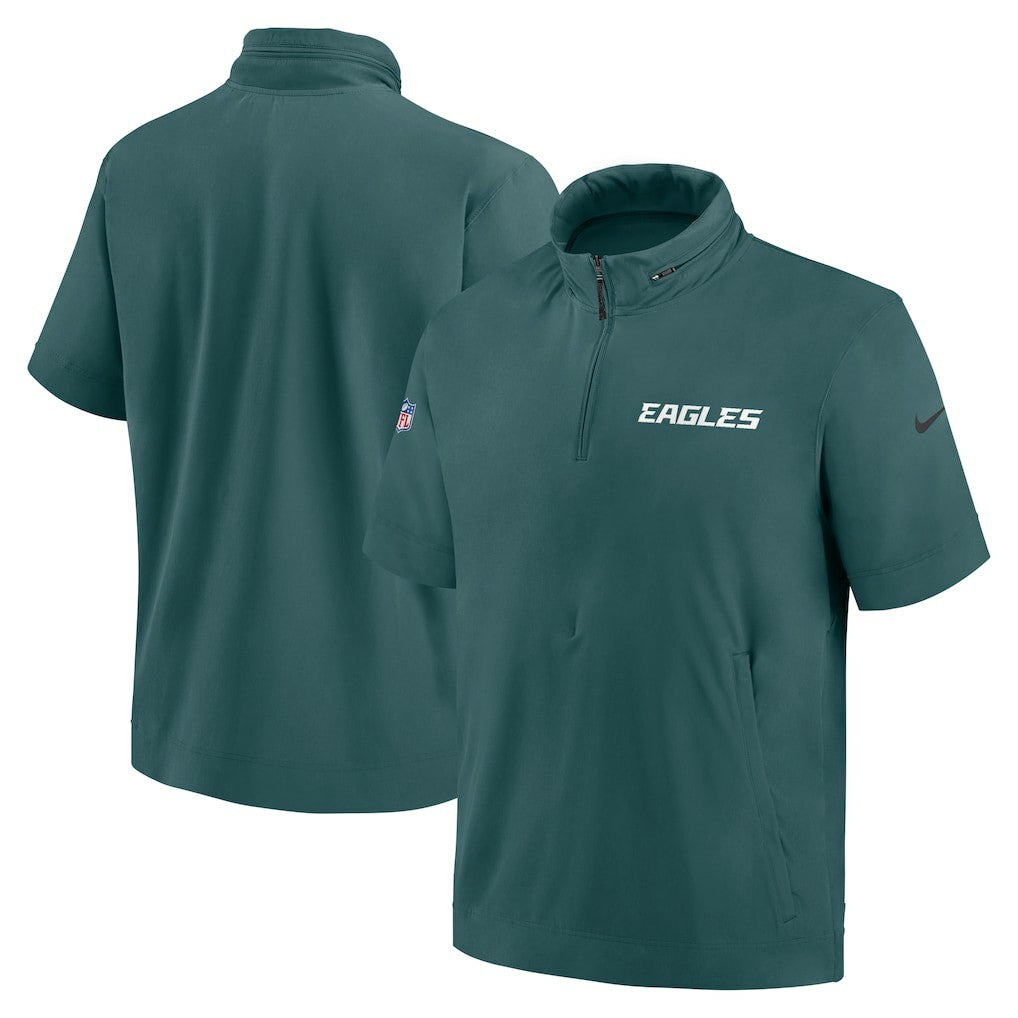 Philadelphia Eagles 2024 Sideline Coach Short Sleeve Half-Zip Hoodie Jacket - Midnight Green sale