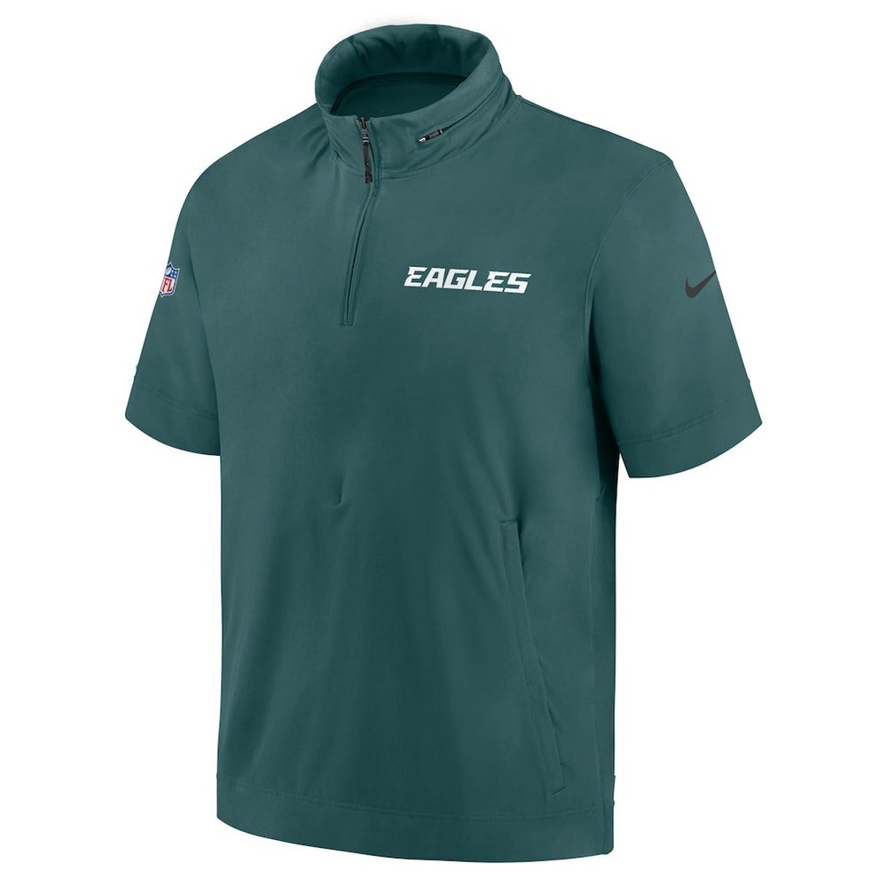 Philadelphia Eagles 2024 Sideline Coach Short Sleeve Half-Zip Hoodie Jacket - Midnight Green sale