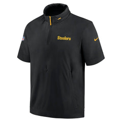 Pittsburgh Steelers 2024 Sideline Coach Short Sleeve Half-Zip Hoodie Jacket - Black discount