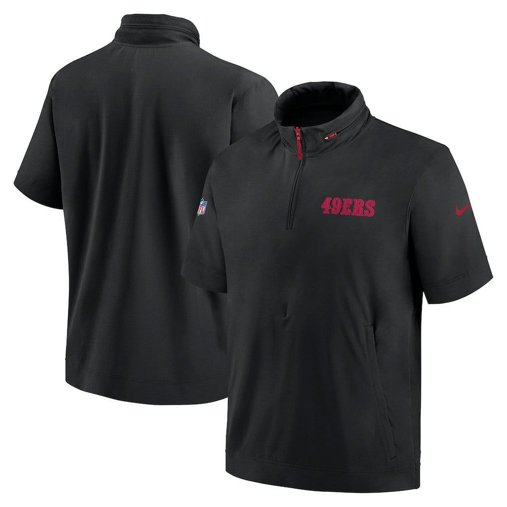 San Francisco 49ers 2024 Sideline Coach Short Sleeve Half-Zip Hoodie Jacket - Black sale
