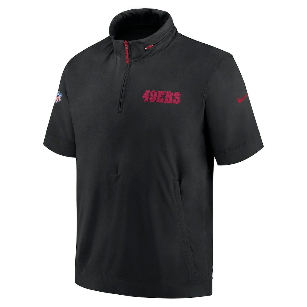 San Francisco 49ers 2024 Sideline Coach Short Sleeve Half-Zip Hoodie Jacket - Black sale