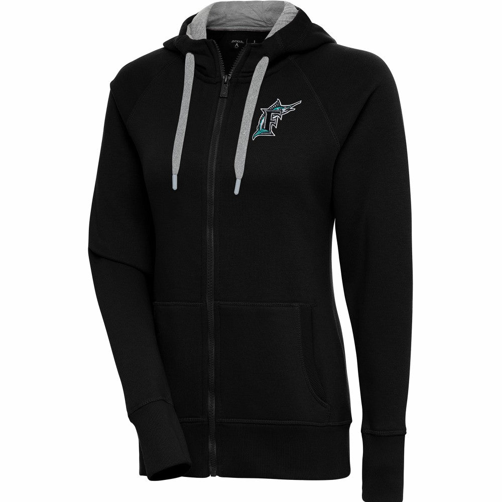 Florida Marlins Antigua Women's Cooperstown Collection Victory Raglan Full-Zip Hoodie Black