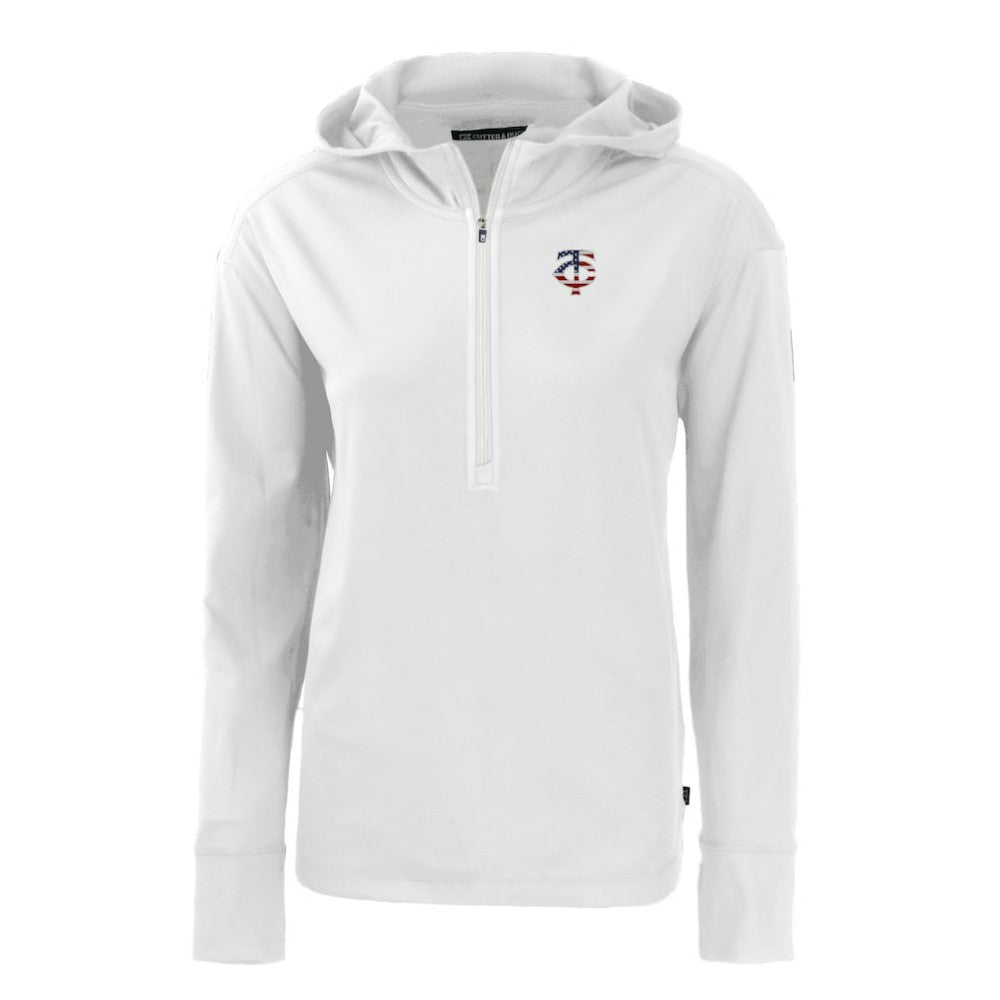 Minnesota Twins Cutter & Buck Women's Daybreak Eco Recycled Half-Zip Hoodie White