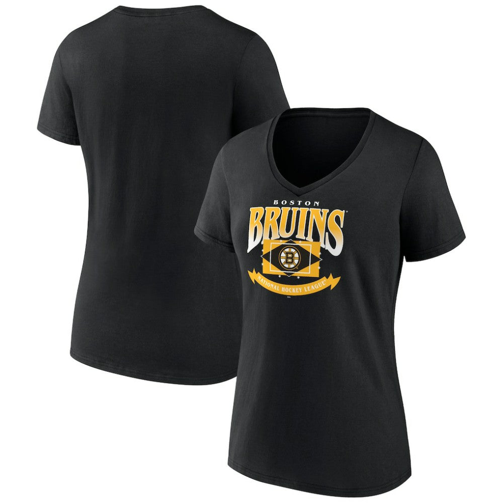Boston Bruins Women's Slapshot V-Neck T-Shirt - Black T-shirts