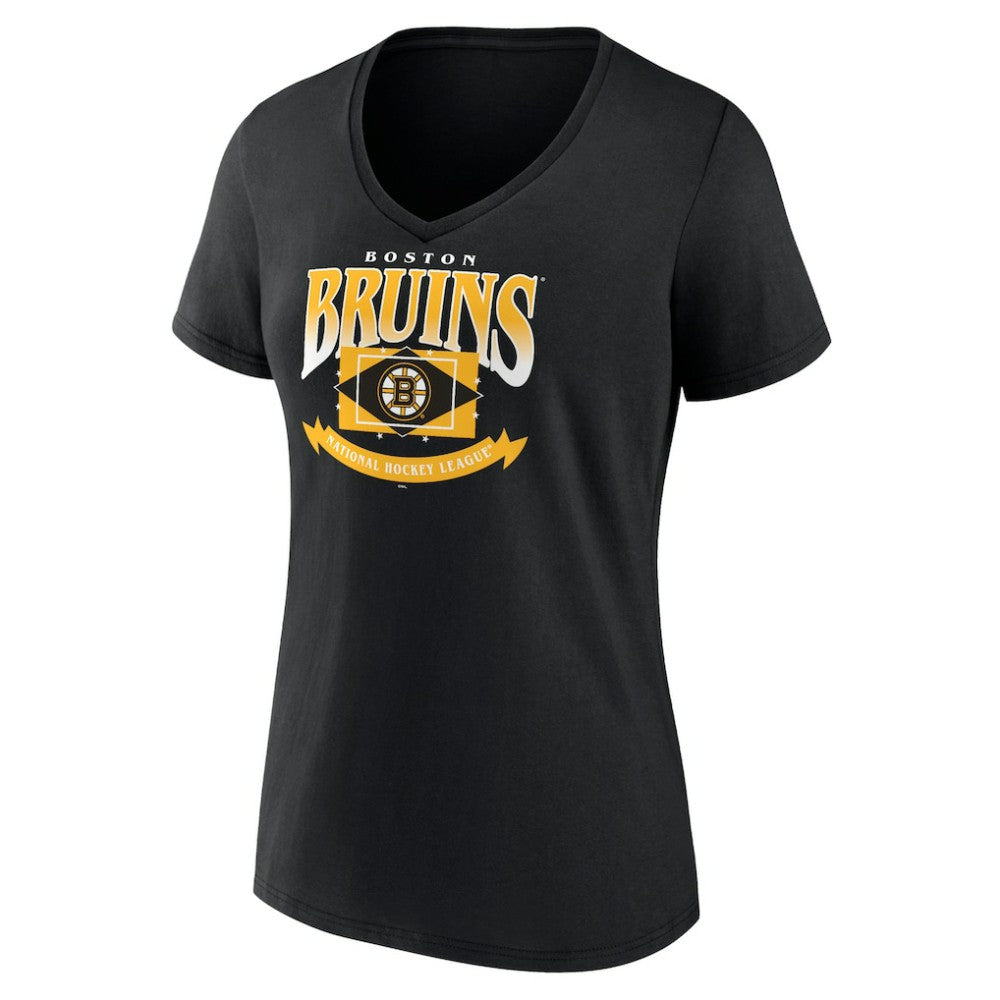 Boston Bruins Women's Slapshot V-Neck T-Shirt - Black T-shirts