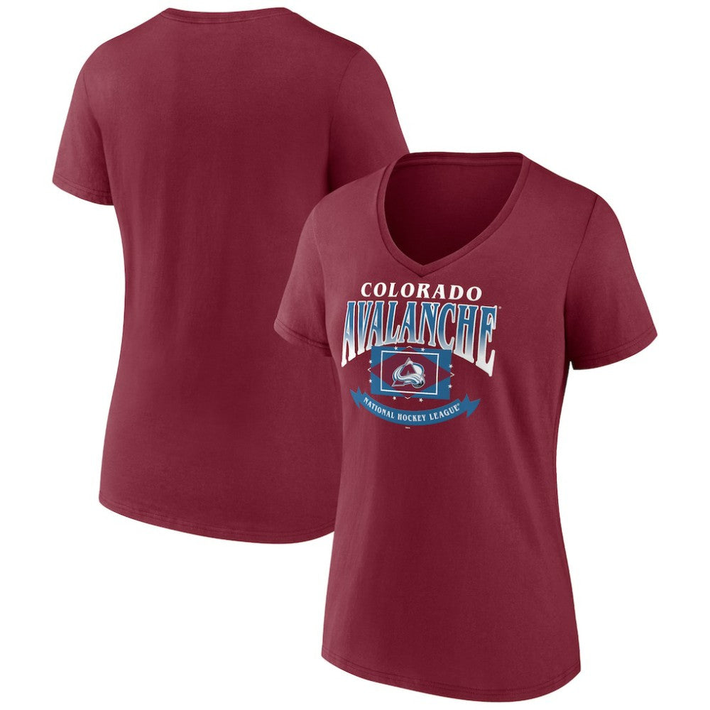 Colorado Avalanche Women's Slapshot V-Neck T-Shirt - Burgundy T-shirts
