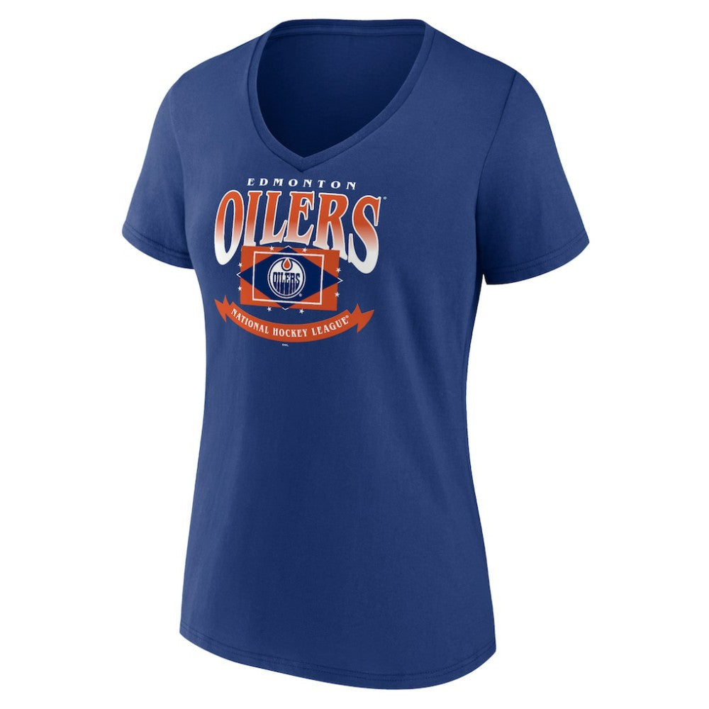 Edmonton Oilers Women's Slapshot V-Neck T-Shirt - Navy T-shirts