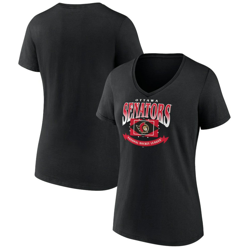 Ottawa Senators Women's Slapshot V-Neck T-Shirt - Black T-shirts