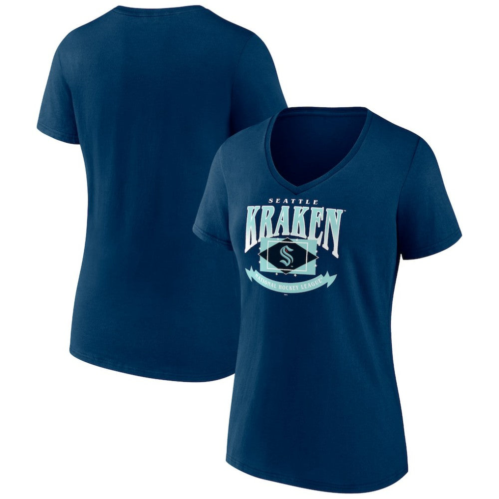 Seattle Kraken Women's Slapshot V-Neck T-Shirt - Deep Sea Blue T-shirts