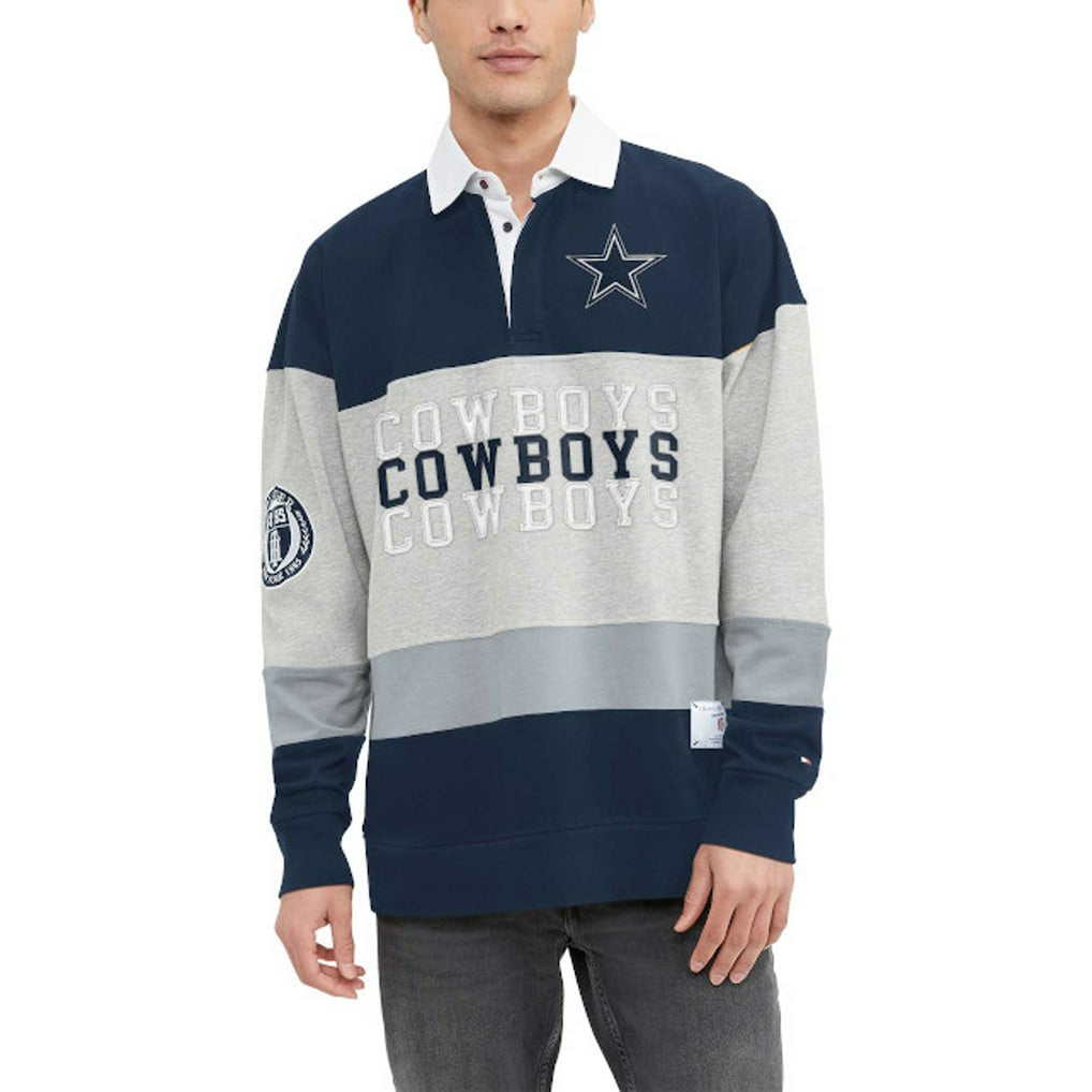 Dallas Cowboys Tommy Hilfiger Connor Oversized Rugby Long Sleeve Polo - Heather Gray/Navy cheap