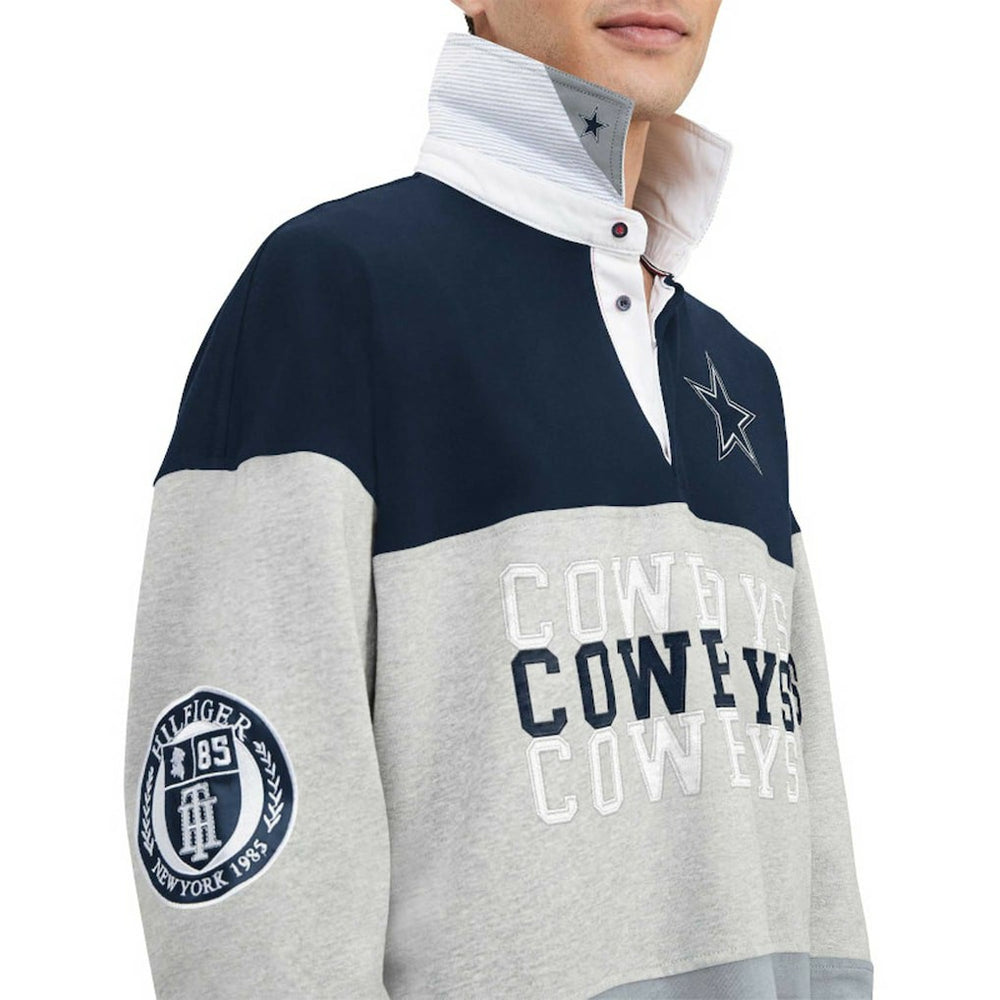 Dallas Cowboys Tommy Hilfiger Connor Oversized Rugby Long Sleeve Polo - Heather Gray/Navy cheap