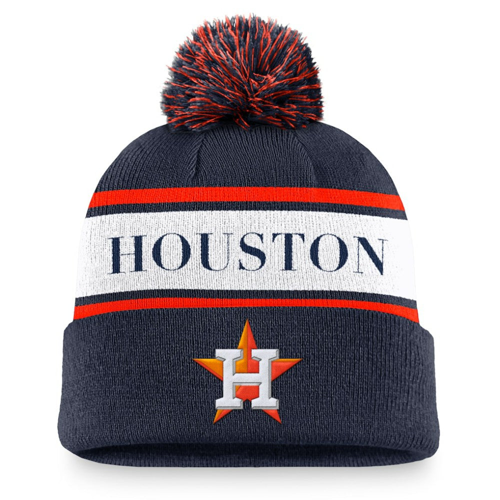 Houston Astros Team Stripe Peak Cuffed Knit Hat with Pom Navy