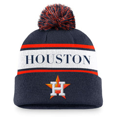Houston Astros Team Stripe Peak Cuffed Knit Hat with Pom Navy