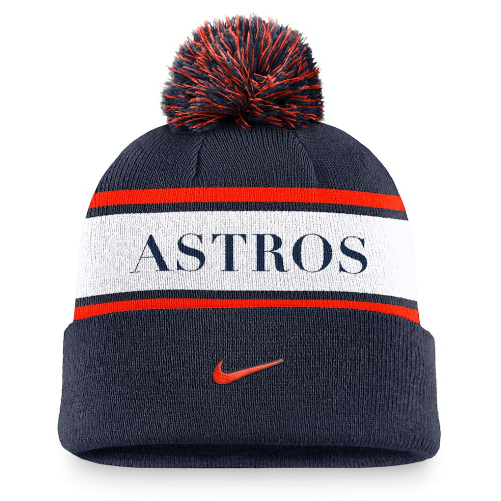 Houston Astros Team Stripe Peak Cuffed Knit Hat with Pom Navy