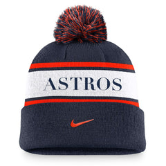 Houston Astros Team Stripe Peak Cuffed Knit Hat with Pom Navy