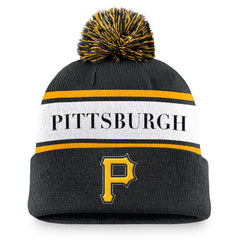 Pittsburgh Pirates Team Stripe Peak Cuffed Knit Hat with Pom Black