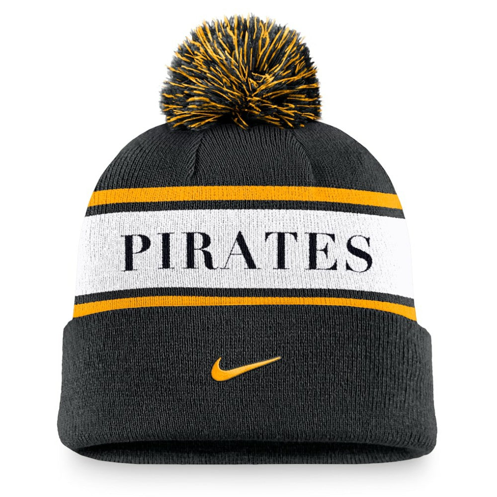 Pittsburgh Pirates Team Stripe Peak Cuffed Knit Hat with Pom Black