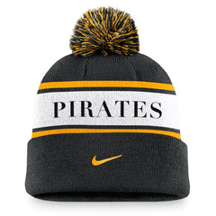 Pittsburgh Pirates Team Stripe Peak Cuffed Knit Hat with Pom Black