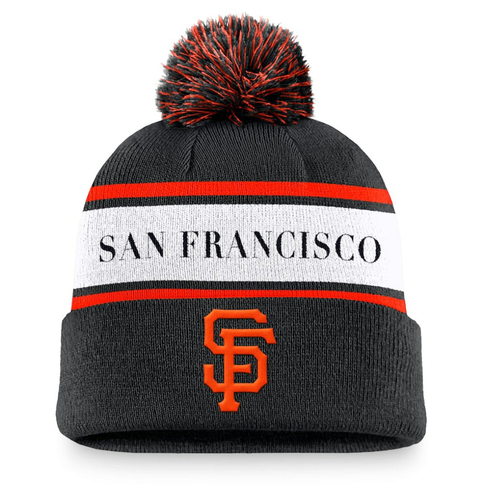 San Francisco Giants Team Stripe Peak Cuffed Knit Hat with Pom Black