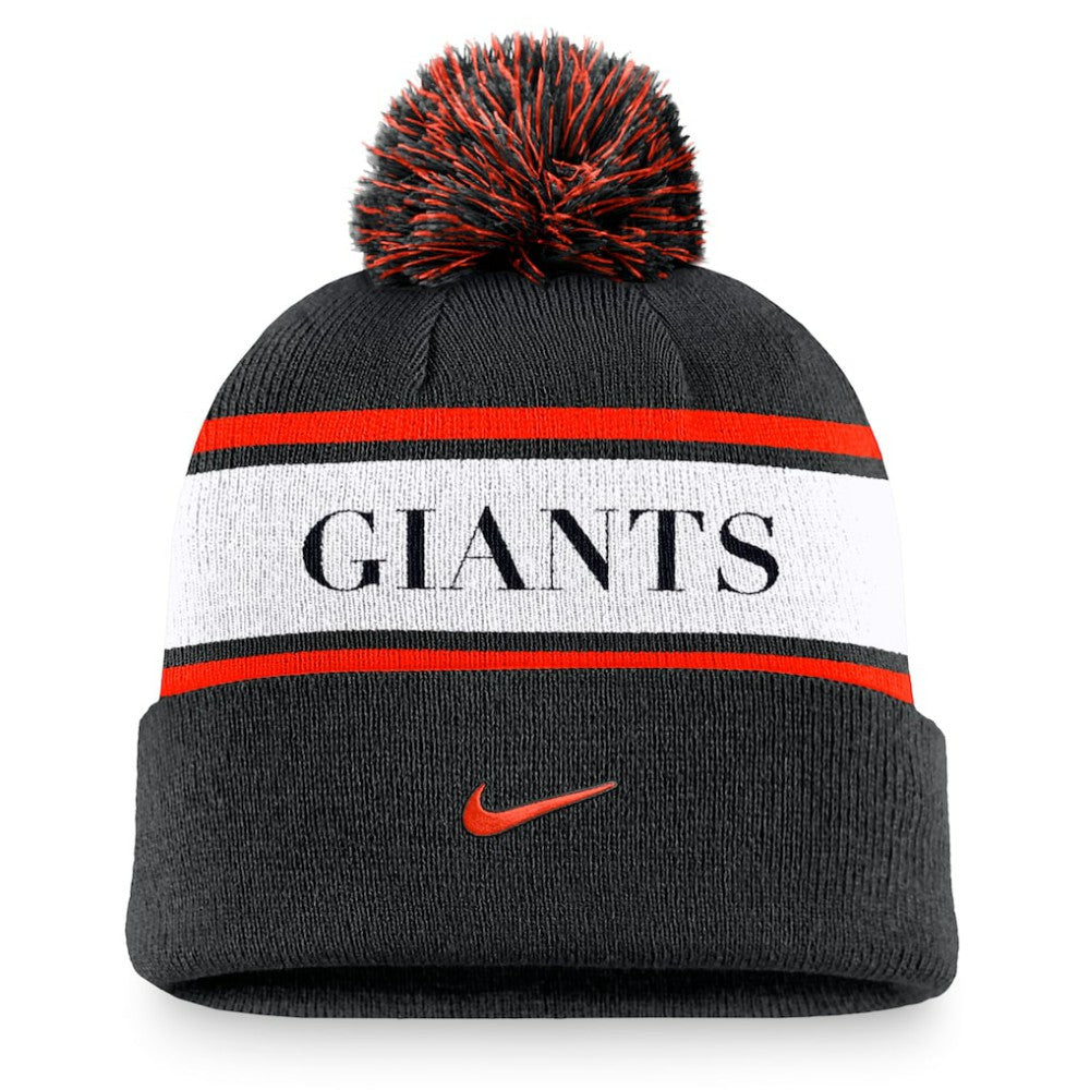 San Francisco Giants Team Stripe Peak Cuffed Knit Hat with Pom Black